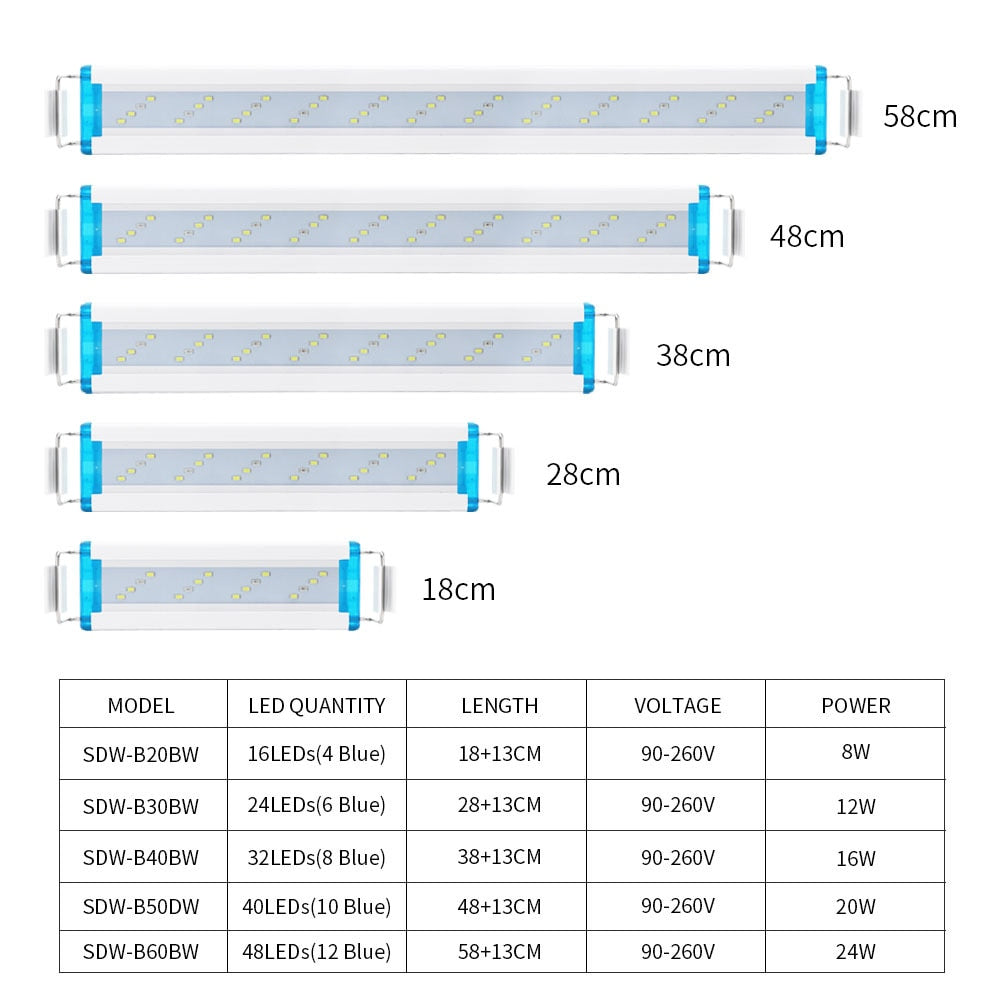 Slim Aquarium LED Light/Aquatic Plant Light 18-71CM Extensible